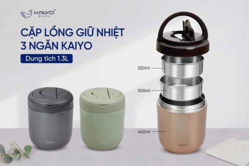 CẶP LỒNG GIỮ NHIỆT 3 NGĂN KAIYO, DUNG TÍCH 1.3L