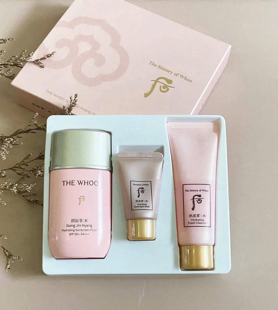 Set The History Of Whoo sữa chống nắng 60ml+ mặt nạ ngủ 13ml+ srm 40ml